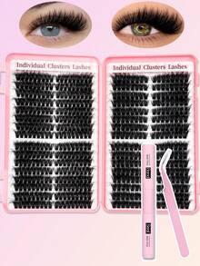 576件套睫毛嫁接套装，DIY睫毛工具套装，80D/100D簇状睫毛嫁接套装，个人D型卷翘睫毛嫁接套装，含睫毛胶水和封层剂，个人睫毛镊子 - 黑色 - 查看 8