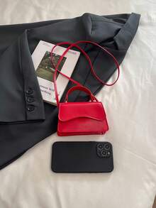 Bolso de mano pequeño para mujer, bolso de tote portátil y ligero, nuevo bolso pequeño de solapa de unicolor de moda para el verano 2025, bolso de hombro cruzado - Rojo 2 - Ver 4