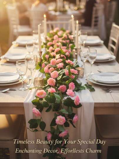 人造玫瑰藤蔓，21朵花，180厘米/70.8英寸，PE材质，涤纶材质，人造植物，人造花，房间、桌面、花园装饰，春夏装饰，家居装饰人造花藤