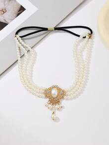 1pc Bohemian Style Faux Pearl Women's Hair Chain, Bridal Wedding Jewelry Hair Hoop, Women's Party, Beach Holiday Hair Accessory Jewelry - White - View 7