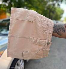 Graphite And Blue Denim Cargo Skirt With Side Pockets. - Màu be - Xem 1