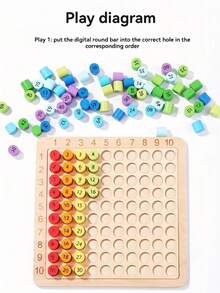 Tablero de madera de multiplicación por 99 veces, tabla de habilidades de memoria, bloques de construcción, juguetes de aprendizaje temprano para niños, material didáctico, tablero de cálculo de 99 (algunos colores de accesorios al azar) - Multicolor - Ver 9