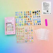 120pcs Square Cartoon Pattern Soft Gel Nail Stickers, Minimalist Style, Suitable For Girls And Kids, Super Cute DIY Fake Nails - Multicolor - View 16