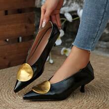 1 Pair Metal Buckle Pointed Toe Mule Shoes, Low Vamp Low Heel Sandals, Versatile Slip-On Backless Pumps For Spring/Summer Commute And Office Wear - Black - View 1