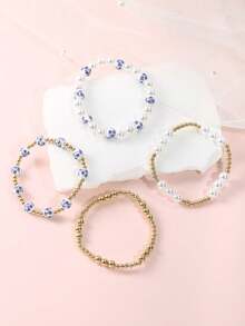 金珠手链 时尚女士蓝白瓷珠手链 手饰 - 彩色 - 查看 3