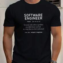 Men's Software Engineer Graphic T-Shirt - Tech-Themed Casual Short Sleeve Shirt with Coding, Round Neck Summer Top for Professionals & Programmers, Solid Color Casual Wear - Negro - Ver 2