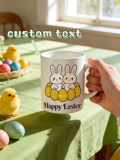 1Pc Personalized Easter Mug – Custom Name Coffee Cup With Egg & Bunny Design, Cute Rabbit Theme Ceramic Mug, Spring Easter Gift For Kids, Family & Friends, Festive Holiday Drinkware Decor