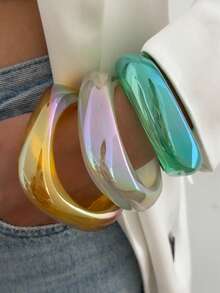 1pc Bohemian Geometric Asymmetrical Arc-Shaped AB Color Resin Cuff Bracelet, Luxurious Casual Party Unisex Wedding Holiday Versatile Charm Resin Bracelet Gift (Slight Color Variation Due To Lighting And Minor Flaws Is Normal) - Bracelet - View 2