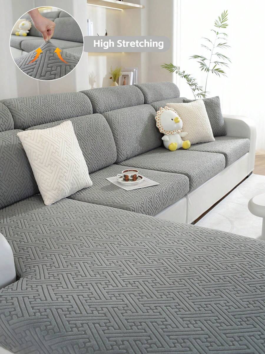 1pc Geometric Sofa Cover, Graphic Accent For An Instant Home Refresh, Practical And Slipcover - Grey - View 1