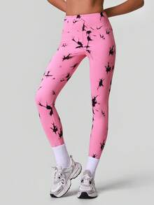 Sodalemon Leggings tie dye pour femmes à taille haute, pantalon de yoga, leggings de sport pour la gym avec poches latérales, collants de sport - Rose bonbon - Voir 4