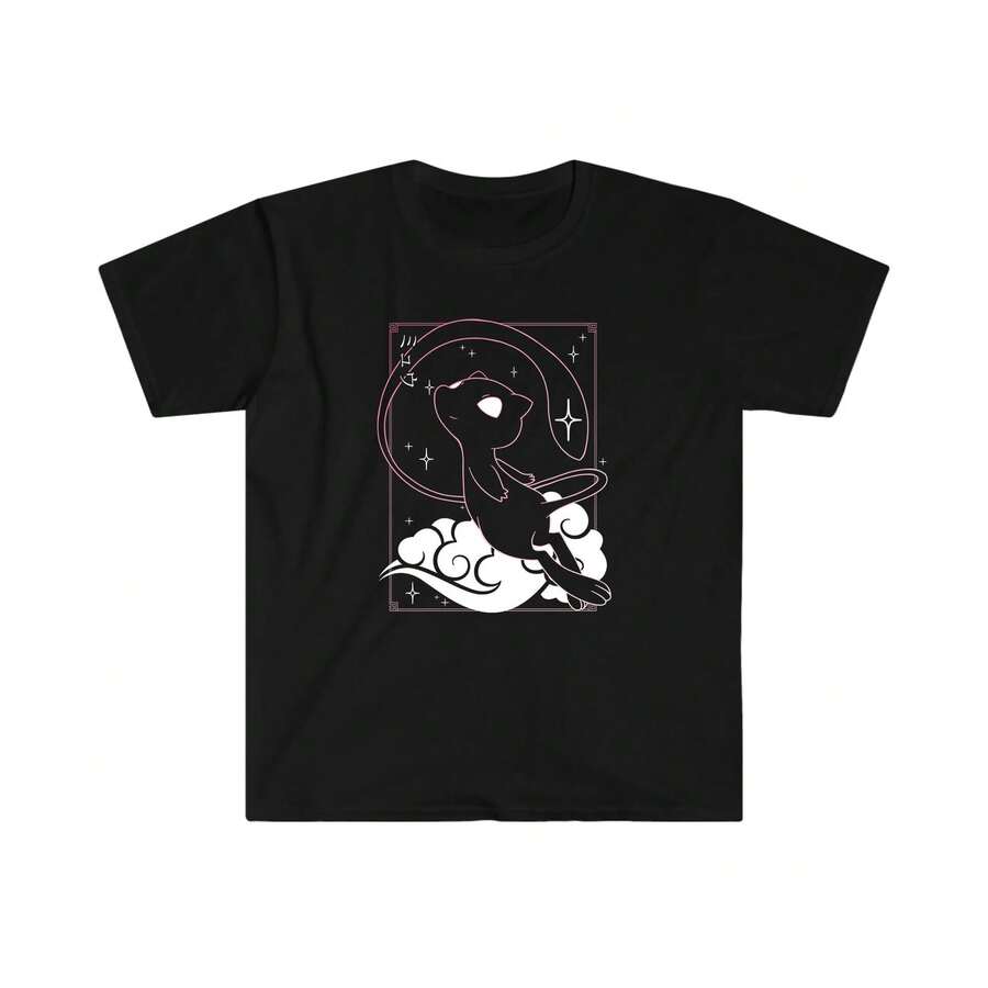 Men's High Street Printed Cotton T Shirt - Super Soft Cotton Tops, Valentine's Day, , Y2k, Espeon Umbreon Black Tee Perfect For A Present, Gift, Holiday, Birthday! Regular Fit, Durable Fabric, Breathable And Sweat-Wicking, Perfect Holiday Gift For Men And Women, Streetwear Short Sleeve Round Neck Top Gift For Fans, Men, Girlfriend, Boyfriend, Husband, Women, Valentine's Day - 黑色2 - 查看 1