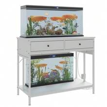 Soporte para acuario de 40 a 50 galones con marco de metal y cajones, mesa resistente para peceras, terrarios para tortugas y reptiles. - Blanco - Ver 8