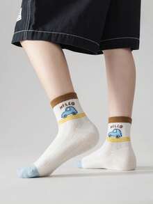 5双装儿童轻薄透气卡通中筒袜，休闲百搭可爱男女童袜，日常穿着及运动袜 - 彩色 - 查看 5