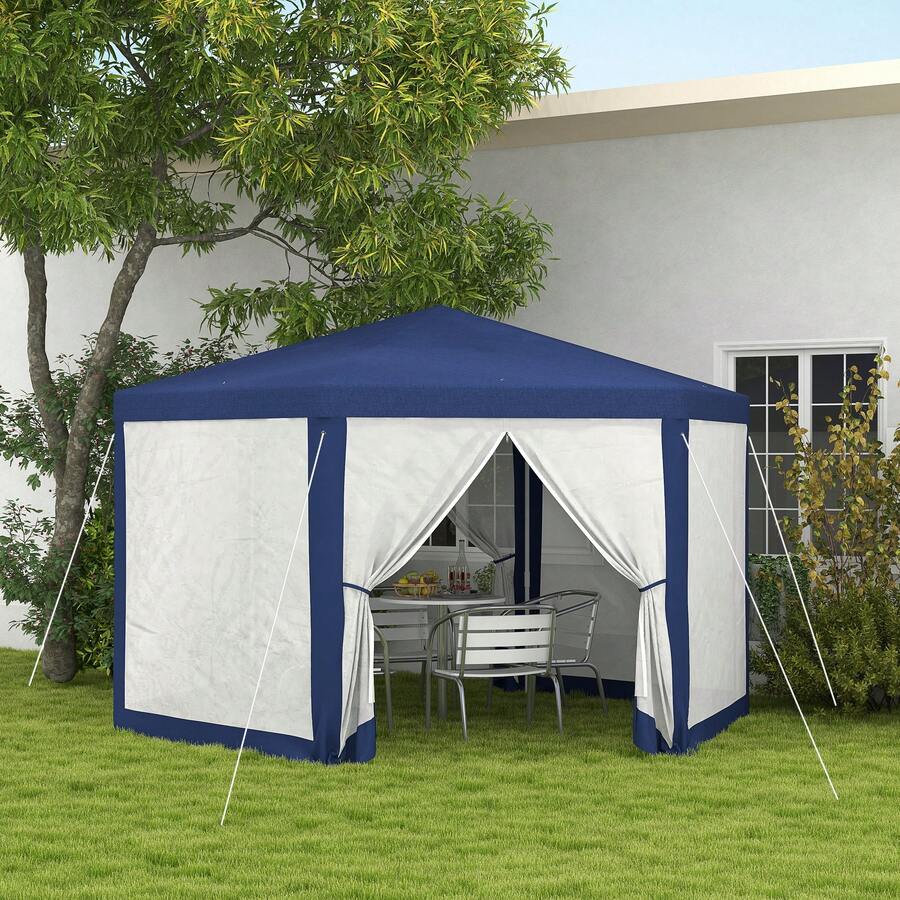 4x3m Hexagonal Tent, Waterproof, Winter Tent With Mosquito Net, With 6 Sides, Suitable For Camping, Garden, Gazebo, Blue - Blue - View 1