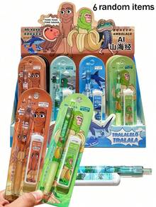 3pcs/Set Italian Brainrot Mechanical Pencils With 0.5mm Lead Refills, Tung Tung Tung Sahur Tralalero Tralala Press Pencils Kit Bombardiro Crocodilo Lirili Larila Glorbo Frutto Drillo, Student School Office Stationery Set - Multicolor - View 8