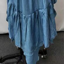 Women's Vintage Western Cowboy Style Denim Ruffle Hem Skirt, Sexy Deep-V Asymmetrical Midi Dress For Outdoor Photoshoots, Belt Not Included - 藍色(不含腰帶) - 查看 7