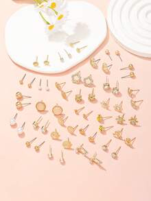 30 paia di set di orecchini luccicanti, include orecchini a perno a forma di stella, fiocco, conchiglia, cuore, adatti per uso casual quotidiano e regali per le vacanze - Oro giallo - Visualizzare 4