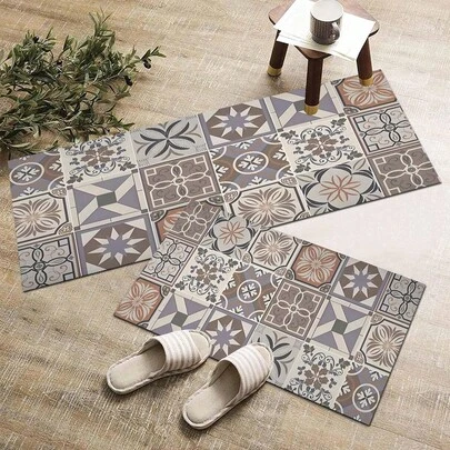 1 pezzo Tappetino decorativo con motivo vintage a piastrelle, stile bohémien vintage, per decorazione cucina e casa, tappetino da ingresso alla moda, tappetino multifunzione, tappetino da pavimento per cucina, set di tappetini da cucina, protezione per pavimento da cucina, tappetino antifatica, tappeto per soggiorno, camera da letto, bagno, lavanderia, ufficio, decorazione per interni