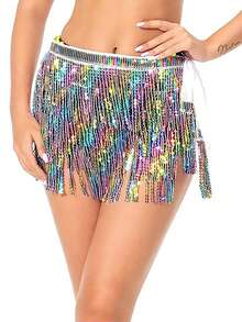 亮片裹身裙肚皮舞臀巾流苏裙闪亮流苏裙狂欢派对女装 - 彩色 - 查看 46