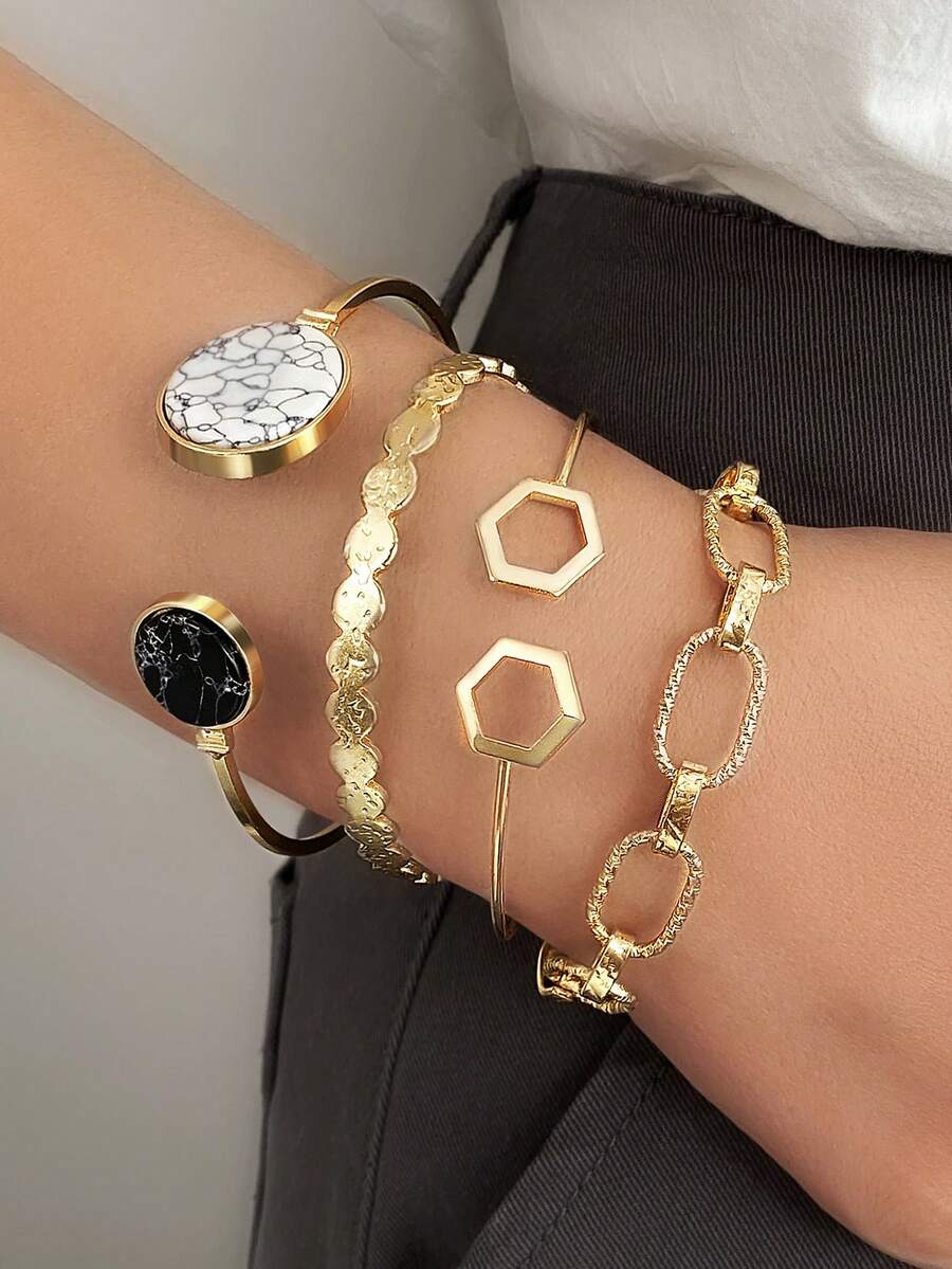 Set de 4 piezas de pulseras de moda para mujer - Amarillo Oro - Ver 1