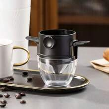 1pc, Coffee Filter Stainless Steel Filter-Free Paper Coffee Funnel Filter Screen Portable Folding Hanging Ear Hand Pour-Over Coffee Filter Cup - Multicolor - View 3