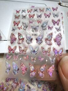 2片珠光玫瑰蝴蝶美甲贴纸，优雅蝴蝶可爱活泼美甲贴花 - 彩色 - 查看 1