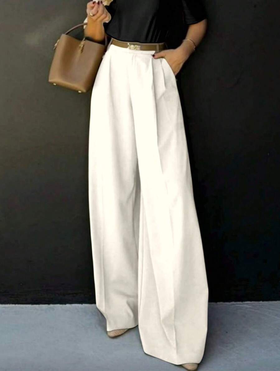 Straight-Leg, Wide-Legged Suit Trousers. Floor-Length. - 白色 - 查看 1