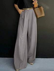 Straight-Leg, Wide-Legged Suit Trousers. Floor-Length. - 灰色 - 查看 2