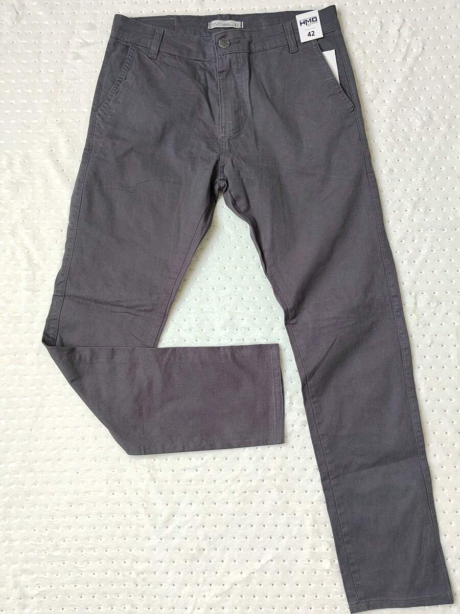 Men's Slim Fit Twill Trousers With Elastane And Side Pockets. - Dark Grey - View 1