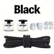 1 paire de lacets élastiques sans laçage, taille unique convenant aux enfants et aux adultes, adaptés aux chaussures de sport et aux chaussures décontractées. Choix printemps/été, cadeaux pour demoiselles d'honneur, décoration de chambre, plage, voyage, pour hommes, pour femmes, vacances, Journée de la femme, accessoires essentiels de voyage, faveurs de mariage, Y2K, chambre, accessoires de voiture pour femmes, décoration de cuisine, articles mignons - Noir - Voir 1