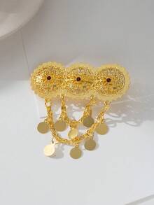 Herseygold 1件镀金中东花卉图案女士发夹，阿拉伯奢华发饰，珠宝，婚礼/节日新娘礼物 - 金色 - 查看 6