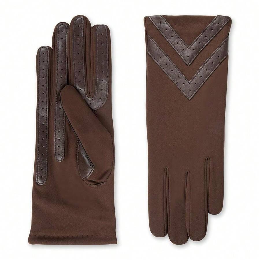 Womens Spandex Touchscreen Cold Weather Gloves With Warm Fleece Lining And Details - Brown-smartdri - View 1