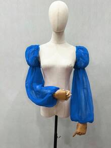 1 件白色网眼双层 2 节泡泡袖带弹性袖口，新娘长袖套秋季配饰 - 彩色 - 查看 30