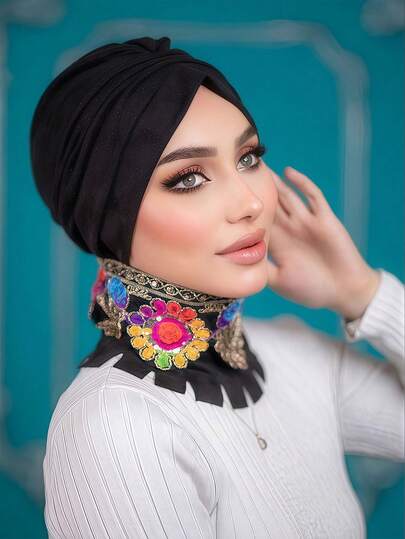 1pc Women's Classic Solid Color Chemo Turban Hat, High Elasticity & Pleated Design, Anti-Slip & Breathable, Multi-Layer Pleated Headscarf, Perfect For Hijab, Soft & Skin-Friendly Modal Knitted Fabric, Suitable For Daily Wear