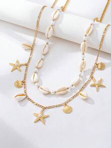 2pcs Bohemian Style Ocean Series Shell & Starfish Beaded Waist Chain For Women - Yellow Gold - View 3