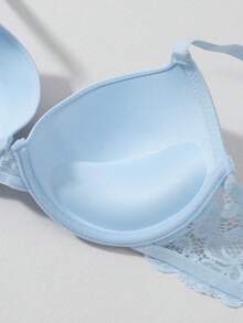 Lace Padded Push-Up Underwire Bra - Baby Blue - View 11