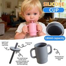 1pc Baby Silicone Water Cup, Portable Drinking Cup, Designed For Toddler Learning, With Handle, Leak-Proof & Choke-Proof, Suitable For Infant Use, Multi-Color, 180ml/0.5oz Capacity - Multicolor - View 2