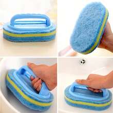 1pc Ergonomic Hand-Held Sponge Scrubber, Dual-Color Design - Multi-Functional Manual Cleaning Brush, Suitable For Bathtub, Kitchen, Bathroom - Applicable For Cleaning Tiles, Pots And Stains, Bathroom Accessories - Multicolor - View 3
