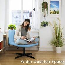 Criss Cross Chair With Wheels,Fabric Padded Armless Cross Legged Office Desk Chair For Home Office,Modern Swivel Height Adjustable Wide Seat Computer Task Vanity Chair(Pink) - Blue - 查看 3