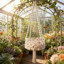 1件套手工编织猫吊床，波西米亚风格悬挂式猫床，带流苏猫抓柱，手工编织猫秋千吊床，纤维艺术猫床，四季皆宜 - 白色 - 查看 1