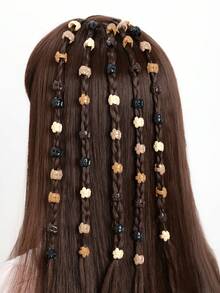 Bộ 50 Dây Buộc Tóc Hoa Màu Ngẫu Nhiên Cho Nữ, Kẹp Tóc Hình Ngôi Sao, Kẹp Tóc Hình Trái Tim, Kẹp Bong Bóng Tròn, Phong Cách Punk - Cà phê nâu - Xem 4