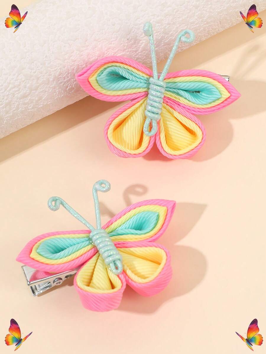 2 件装 可爱蝴蝶发夹/头带 适合女孩，春季 - 彩色 - 查看 1