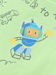 Balabala 恐龙和机器人图案儿童纯棉短袖T恤，休闲装 - 檸綠 - 查看 9