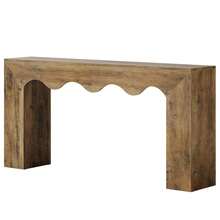LITTLE TREE 160 Cm Console Table For Hallway, Narrow Entryway Table With Wavy Design, Couch Table Behind Sofa For Entryway, Living Room - Brown - View 8