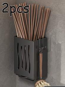 1pc Multi-Function Kitchen Chopstick Holder Organizer, Wall-Mounted Chopstick Drainer Rack, Home Kitchen Utensil Storage Rack, Home Organization Supplies, Kitchen Accessories - Black - View 13