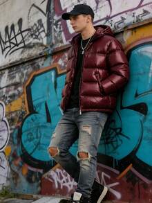 2026 chaqueta deportiva de algodón con capucha para hombres chaqueta deportiva de algodón de color sólido casual moda abrigo de cercanías - marrón rojizo - Ver 2