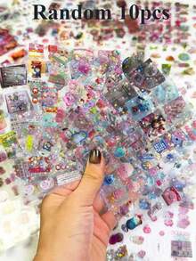 10张随机可爱猫咪图案贴纸，高品质卡通日式手账贴纸，适用于剪贴簿和覆膜工艺 - 彩色 - 查看 10