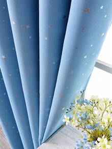 1pc Blackout Curtain, Room Darkening Curtain For Children, Suitable For Bedroom, Thermal Insulated Silver Star Pattern Blackout Curtain For Living Room, Navy Blue, Gray, Navy Blue, Pink, Blue, Adorable Kids Room Curtain - Sky Blue - View 7