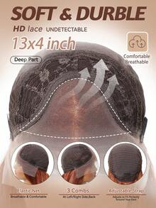 13x4蕾丝前假发，姜红色长波浪假发，女士自然发际线，耐热合成假发，日常派对适用 - 臟橘色 - 查看 6