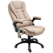 Office Chair With Vibrating Massage, Ergonomic Heated And Reclining Office Chair, Height-Adjustable Executive Chair With Remote Control, Side Pocket, Linen Look, Brown - A - View 9